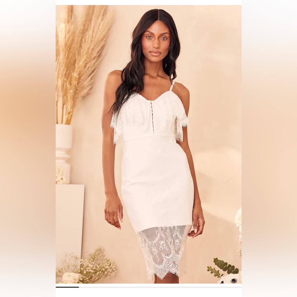 NWT Lulus White Lace Bodycon Midi Dress